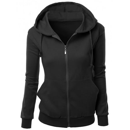 - FashionOutfit Women's Basic Hoodie Zip Up Sweater With Side Kangaroo Front Pockets