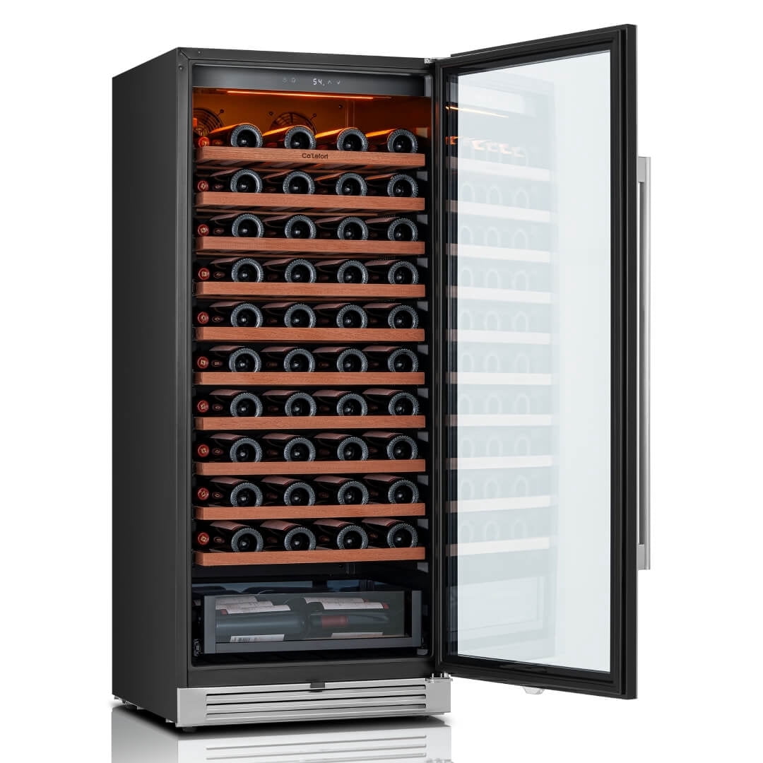Ca‘lefort 90 Bottle Wine Refrigerator Cooler, 24'' Built-in Wine Fridge with 40-65°F and Double Glass for Home Bar & Hotel