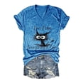 thumbnail image 1 of WEAIXIMIUNG T-Shirt à Manches Courtes Imprimé Lettre Chat Rétro Décontracté Col en V Mode Été pour Femmes Saint-Valentin, 1 of 3
