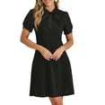 thumbnail image 1 of VESTIDOS ELEGANTES DE MUJER INSPIRE CHIC, CON CUELLO DE LAZO Y MANGA CORTA ABULLONADA, VESTIDO PARA TRABAJAR TALLA XS NEGRO, 1 of 5
