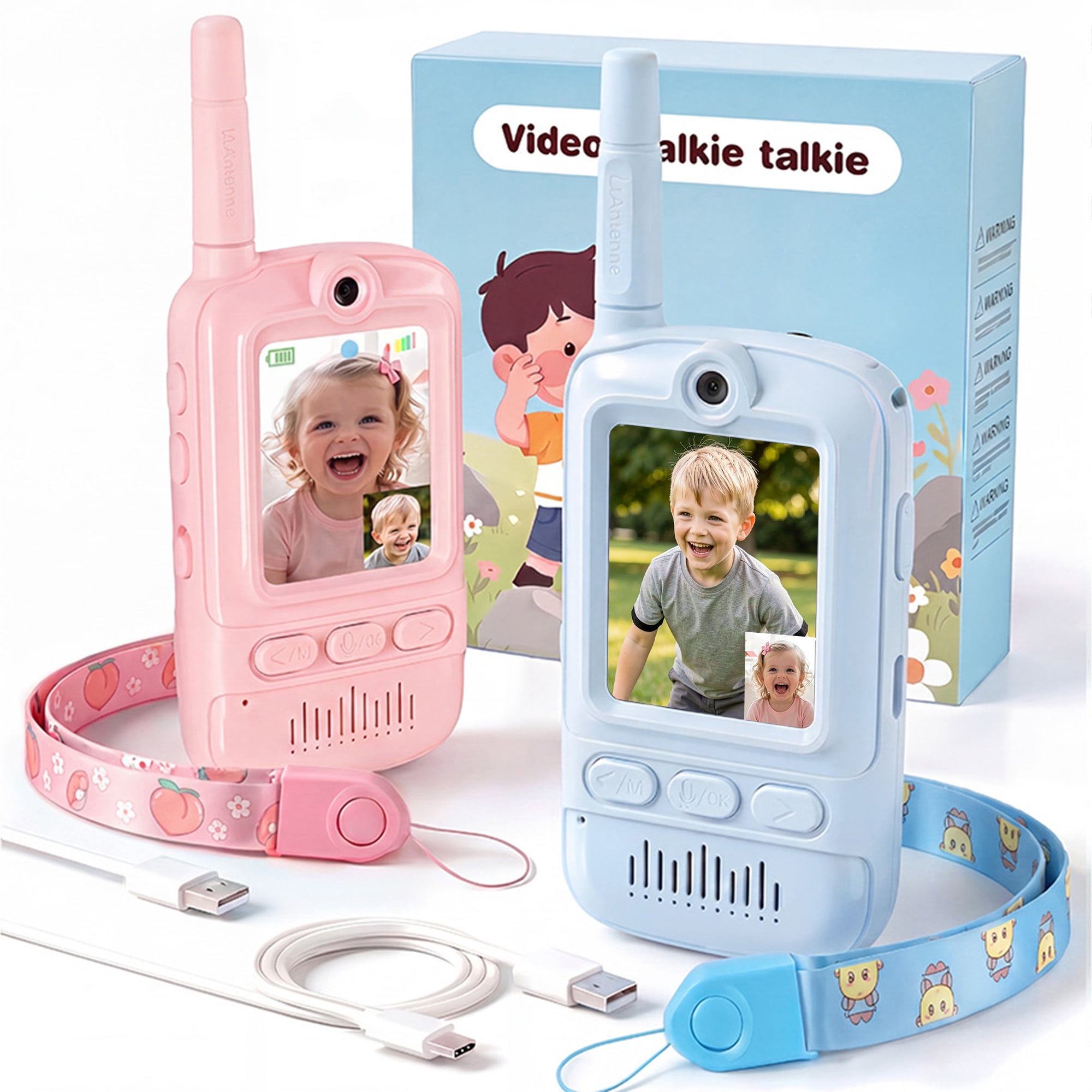 Redsmile Video Walkie Talkies for Kids,2 Pack Multifunctional Rechargeable Long Range Two Way Radios Video Call Toys for Indoor, Camping, Hiking, Travel,Gift for Boys Girls Age 3-12 (Blue/Pink)
