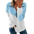 thumbnail image 2 of UAMVSH Sweatshirts for Women Basic Half Zipper Long Sleeve Tunic Pullover Trendy Fall Stand Neck Color Block Long Sleeve Tops(XX-Large,Blue), 2 of 6