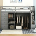 thumbnail image 4 of Harper & Bright Designs Full Size Loft Bed with Built-in Wardrobes, Wood Loft Bed Frame with Cabinets and 4 Drawers, Multifunctional Loft Bed with Foldable and Extendable Clothes Rail, Gray, 4 of 19