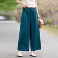 thumbnail image 7 of Women's Plus Size Cotton Blend Elastic Waist Pants, Comfortable Solid Color Pull On Stretch Pants, Functional Pockets Everyday Trousers for Work Casual Daily | TruBelle,Blue XL, 7 of 7