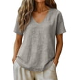 thumbnail image 2 of Women's Linen Short Sleeve Top Casual Loose Fit Blouse, 2 of 6