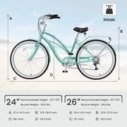 ABORON 24 Beach Cruiser Bike Women, Lightweight Adult Cruiser Bike with Rack, 7-Speed Cruiser Bicycle for Commuting, Carbon Steel Frame Commuter Bicycle