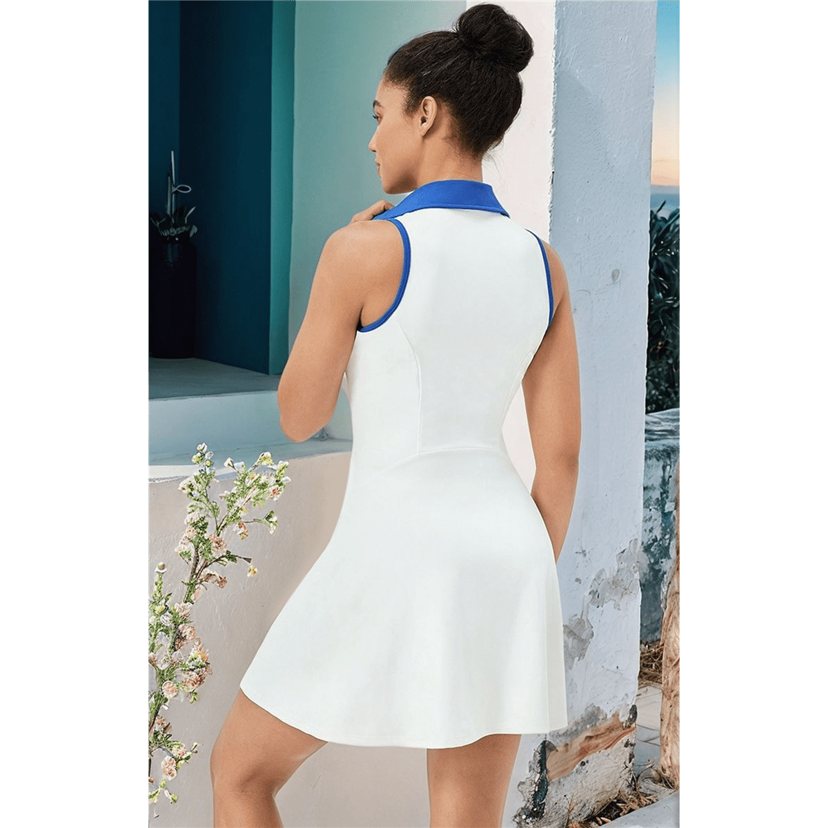 Golf Dress for Women Tennis Dresses with Shorts Pockets Sleeveless Sport Active Workout Athletic Dress White-Blue XL