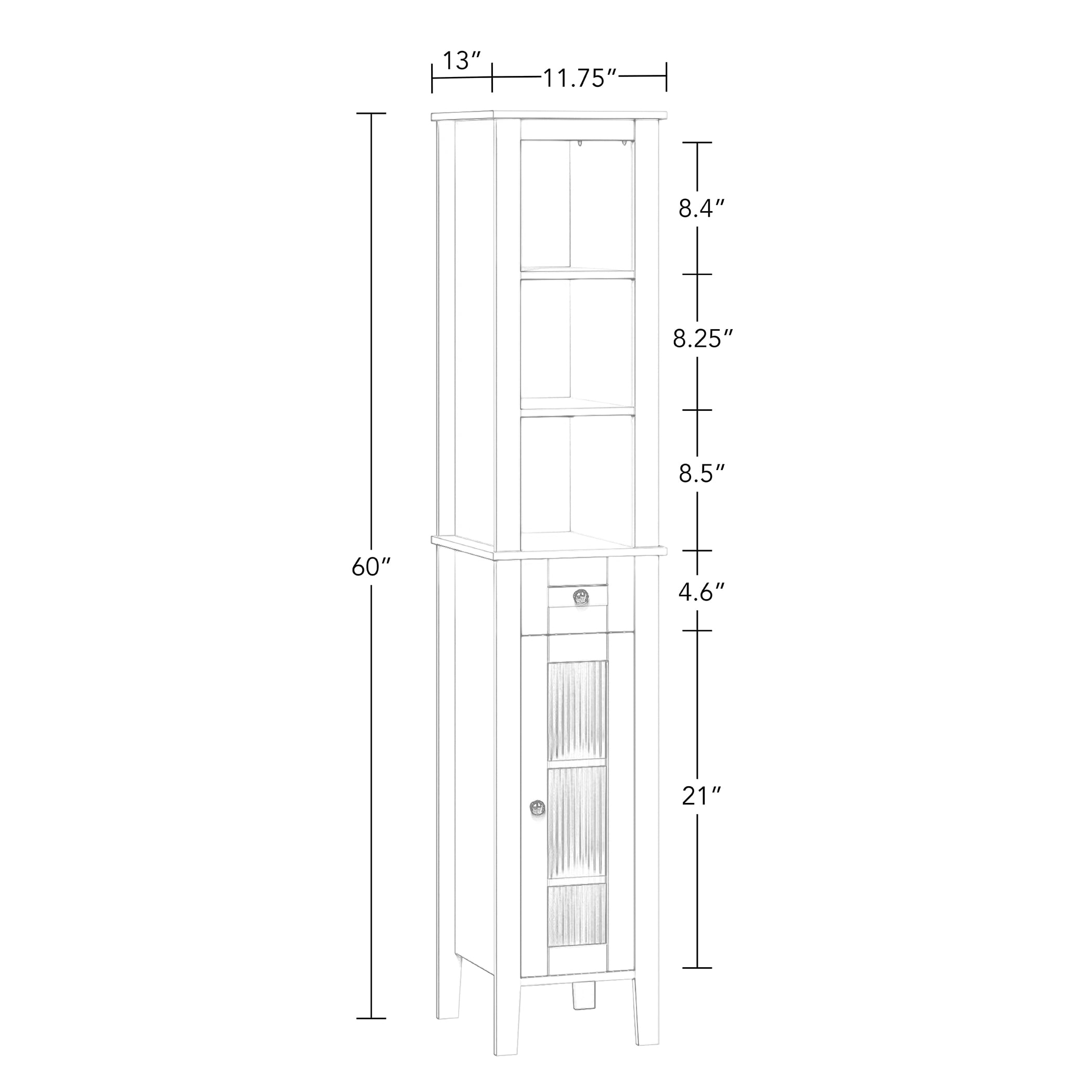 RiverRidge Prescott Tall Slim Bathroom Linen Storage Cabinet Organizer Shelf - White