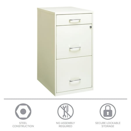 Hirsh - Metal 3-Drawer Organizer File Cabinet with Pencil Drawer - Pearl White
