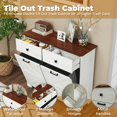 thumbnail image 3 of GZXS Farmhouse Double Tilt Out Trash Cabinet for 2 x 10 Gallon Cans (Not Included), Barn Door Style Wooden Laundry Sorter Cabinet with 2 Drawers, Antique White, 3 of 10