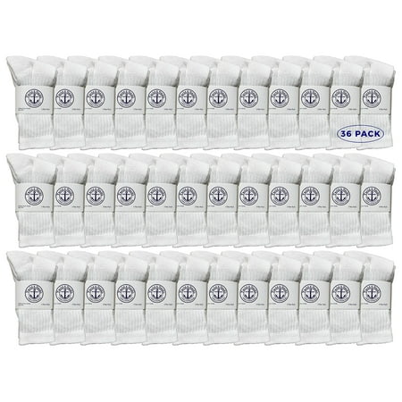 

36 Pairs Of Yacht & Smith Wholesale Kids Crew Socks Childrens Cotton Sport Crew Socks Size 6-8 (White)