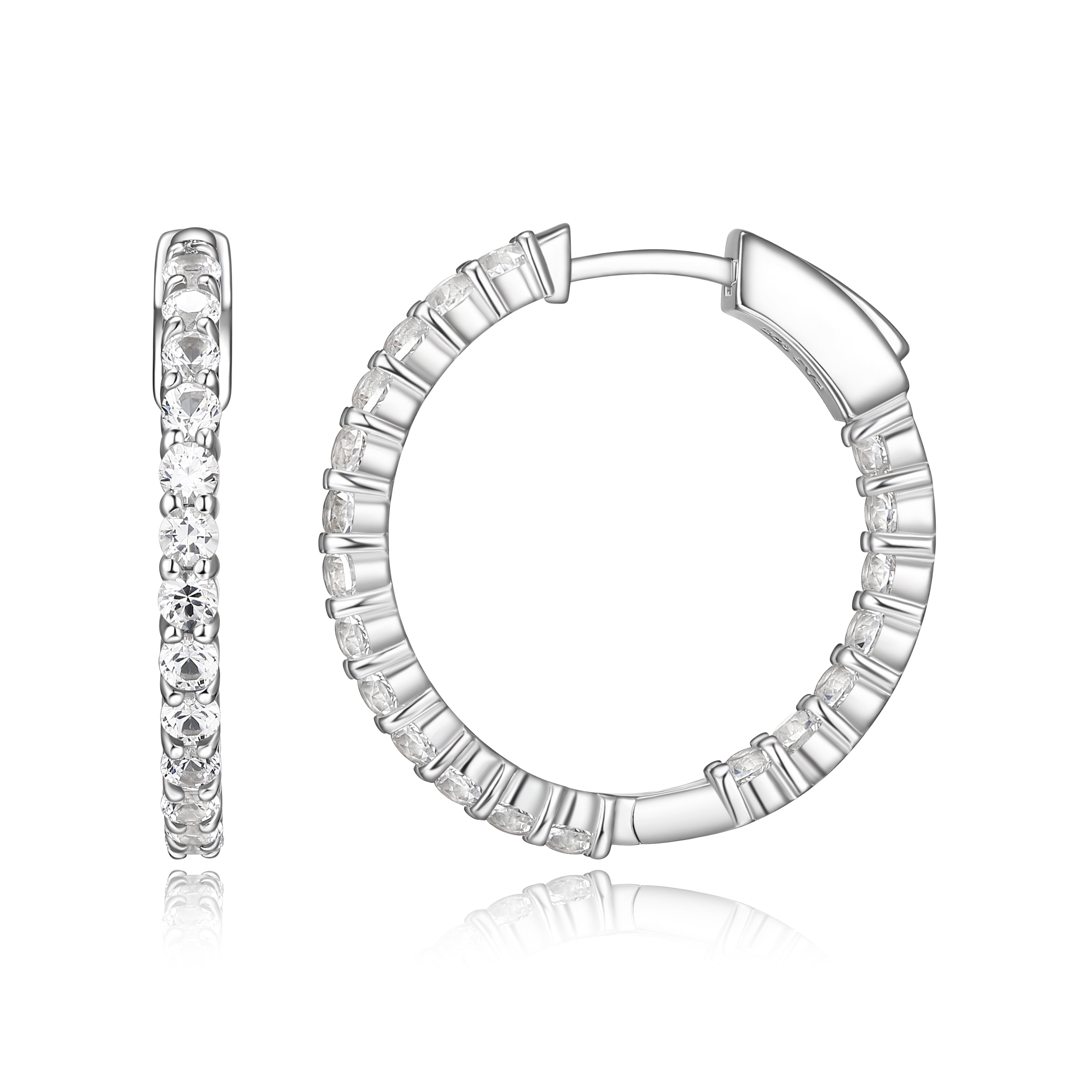 Forever Facets Jewelry Platinum over Sterling Silver Created White Sapphire Hoop Earrings Jewelry with Black Velvet Pouch and Box
