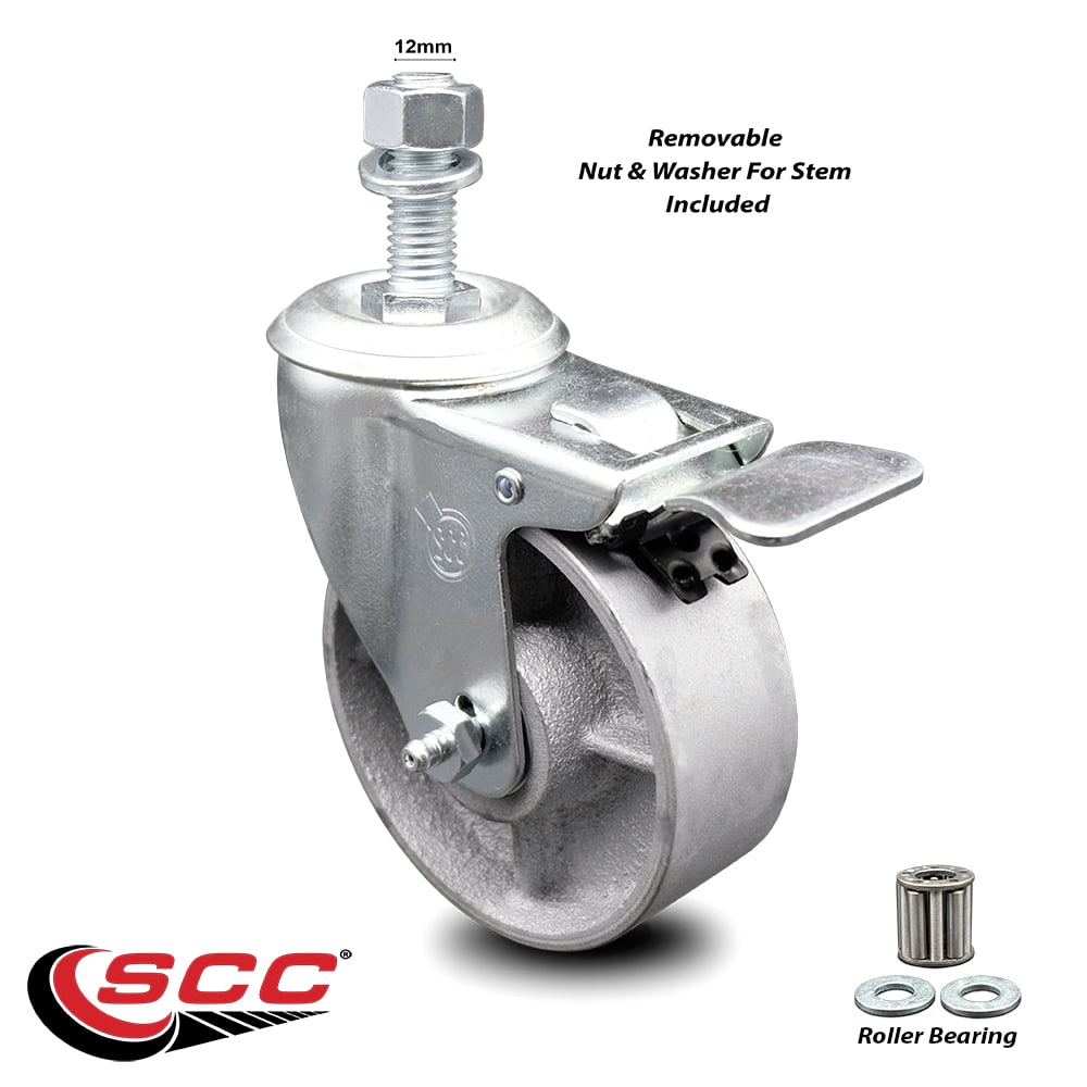 Semi Steel Swivel TS Caster w/Roller Bearing-4" Wheel&12MM Stem w/Total Lock BRK
