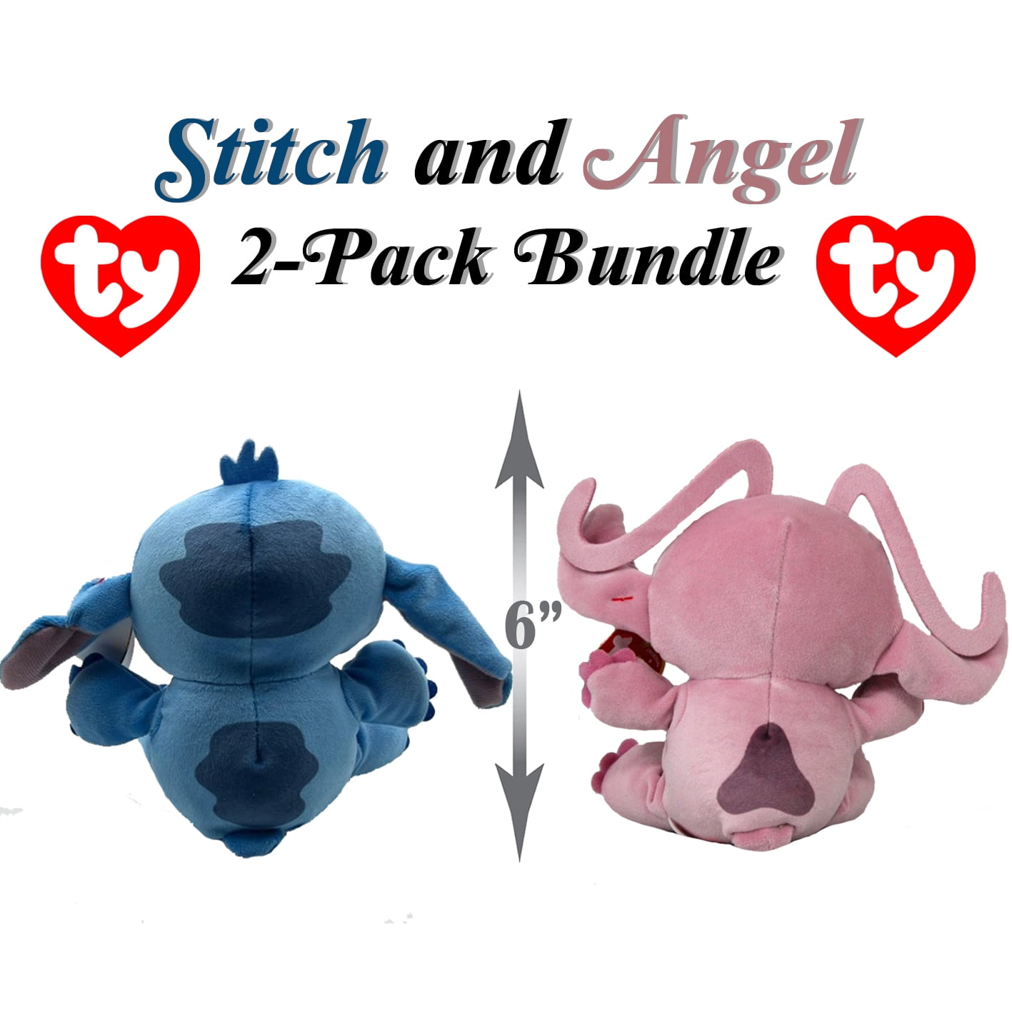 TY Beanie Babies Disney Stitch & Angel  6" Soft Body Bundle