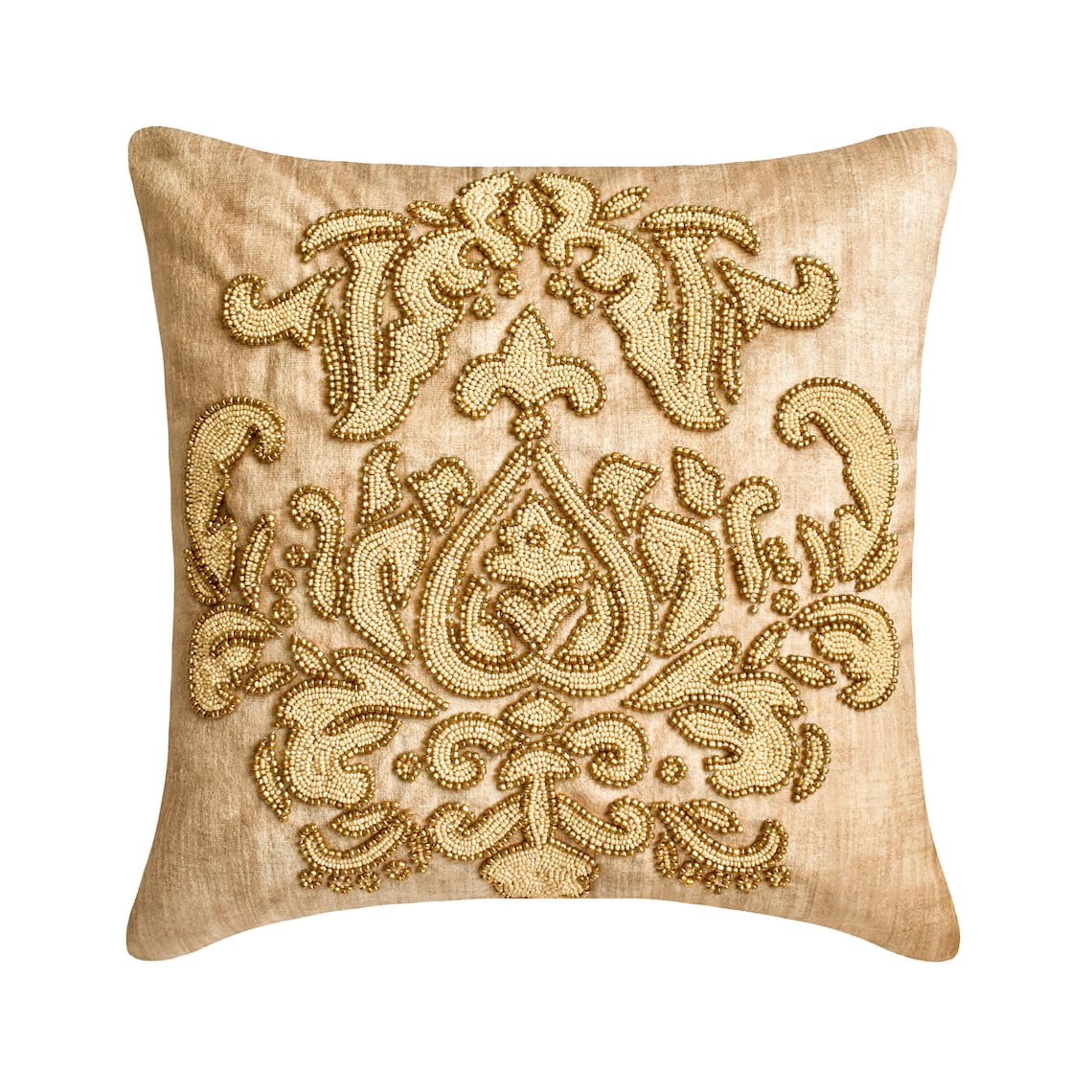 The HomeCentric Pillow Case Shams, Decorative Gold Pack of 2, 26x26 inch (65x65 cm) Throw Pillow Covers, Velvet Beaded, Damask & Foil Throw Pillows For Sofa, Abstract Victorian Style - Aureate Ivory