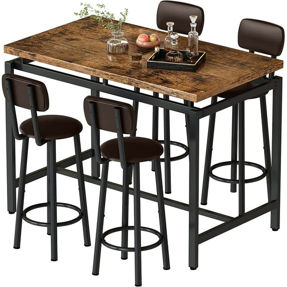 Cvortll Dining Table Set for 4, Counter 35.43”Height Pub Bar Table and Chair with Metal Frame