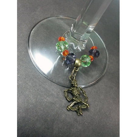 Halloween Wine Charms - Halloween Skeleton Wine Drink Marker Charms Glass and Silver WG10