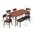 thumbnail image 7 of Best Choice Products 6-Piece Mid-Century Modern Upholstered Wooden Dining Set w/ 4 Chairs, Bench - Walnut/Charcoal, 7 of 7