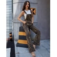 thumbnail image 2 of Zhangyan Womens Denim Bib Overalls Loose Fit Leopard Print Pocket Straight Leg Adjustable Strap Jean Jumpsuits(Leopard Print,L), 2 of 8