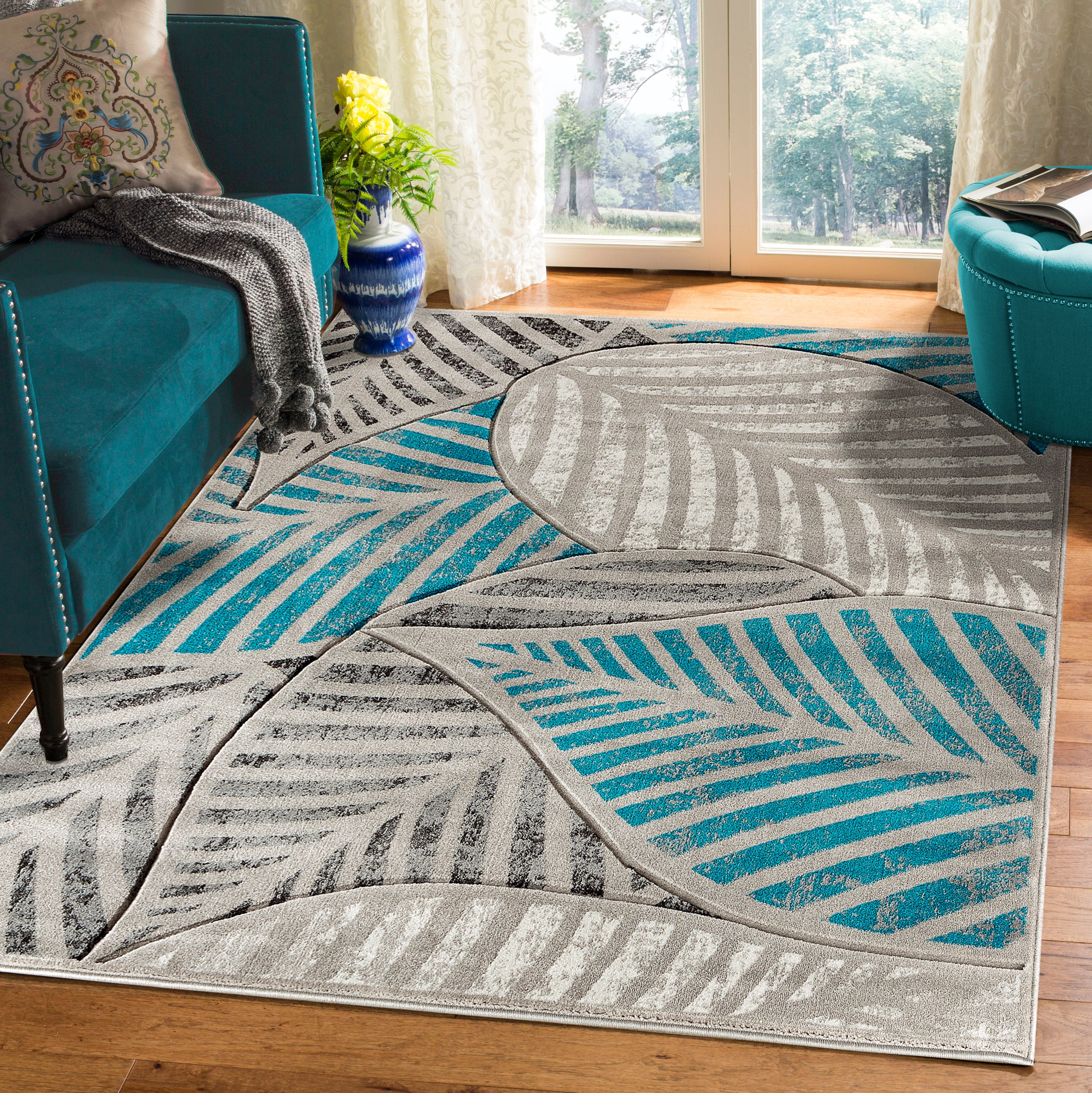 Modern Leaf HandCarved Soft Living Room Area Rug