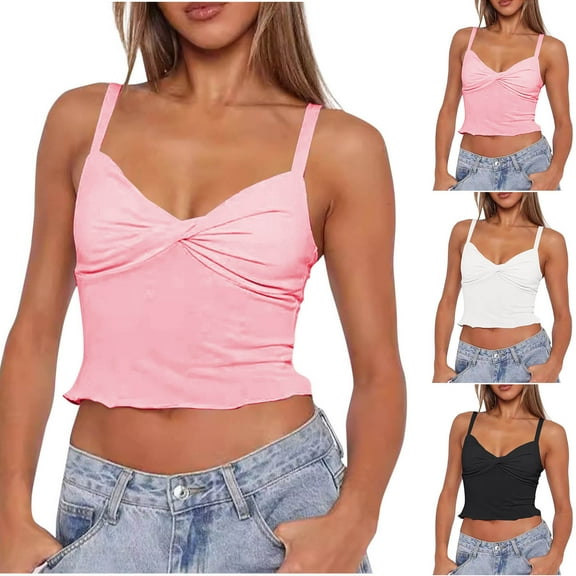 Bovxnpu Womens Plus Size Tops, Women Basic Double Lined Scoop Neck Tank Tops Adjustable Cami Tank Summer Sleeveless Tops Padded Cotton Ribbed Tank Tops S
