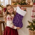 thumbnail image 2 of MKOSPLRT Sequin Christmas Stocking, Purple Sequined Xmas Stocking with Faux Fur Trim and Hanging Cord, Holiday Gift Bag for Fireplace Mantel, Tree and Home Decor, 2 of 8
