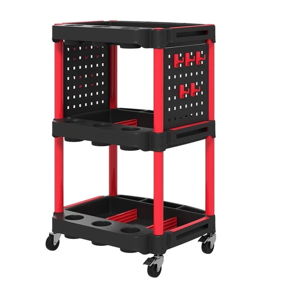 3 Tier Auto Detailing Cart with Wheels, Heavy Duty Rolling Tool Utility Cart with Hanging Boards and Hooks, 200Lbs Load Capacity