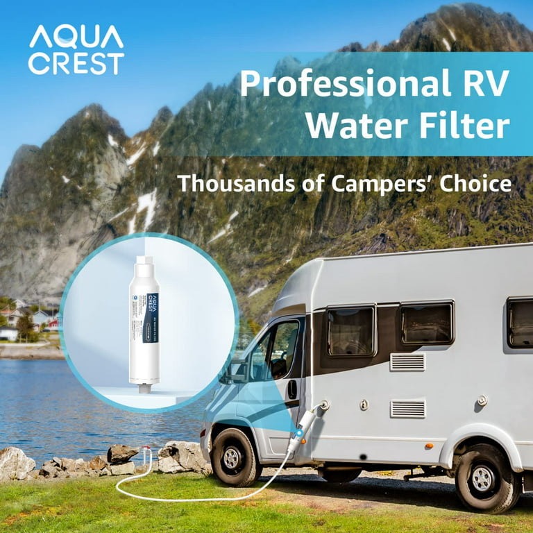 2 PACK, AQUA CREST RV Inline Water Filter with Hose Protector, NSF  Certified, Greatly Reduces Chlorine, Bad Taste, Odor in Drinking Water, KDF  Filter