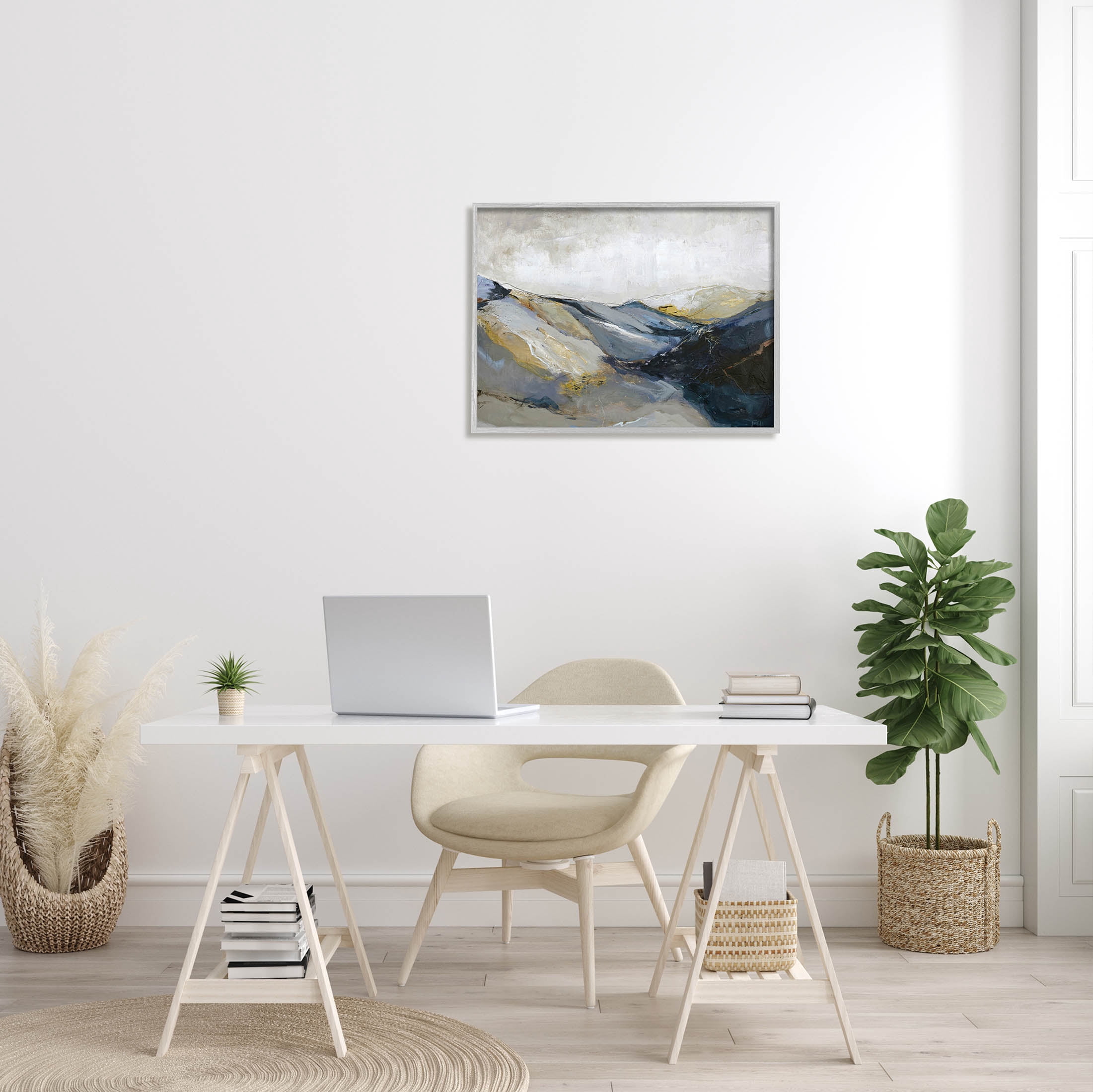 Stupell Industries Abstract Mountain Peaks Landscape Painting Gray Framed Art Print Wall Art, Design by Design Fabrikken