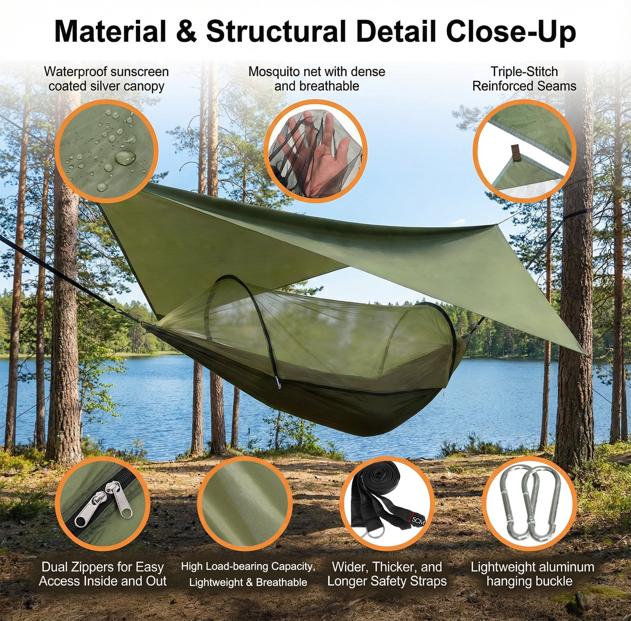 EZBY Camping Hammock with Net & Sunshade Tarp,2 Person Portable Hammocks for Outside,661lbs Max Load for Outdoor Camping Hiking Beach Park