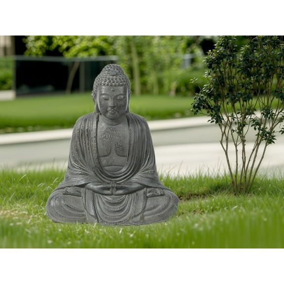 LuxenHome Buddha Statue Outdoor and Indoor, 17" Fiber Stone Meditating Buddha Garden Statues Outdoor, Zen Sculptures, Outdoor Statues for Garden, Patio, Backyard Deck