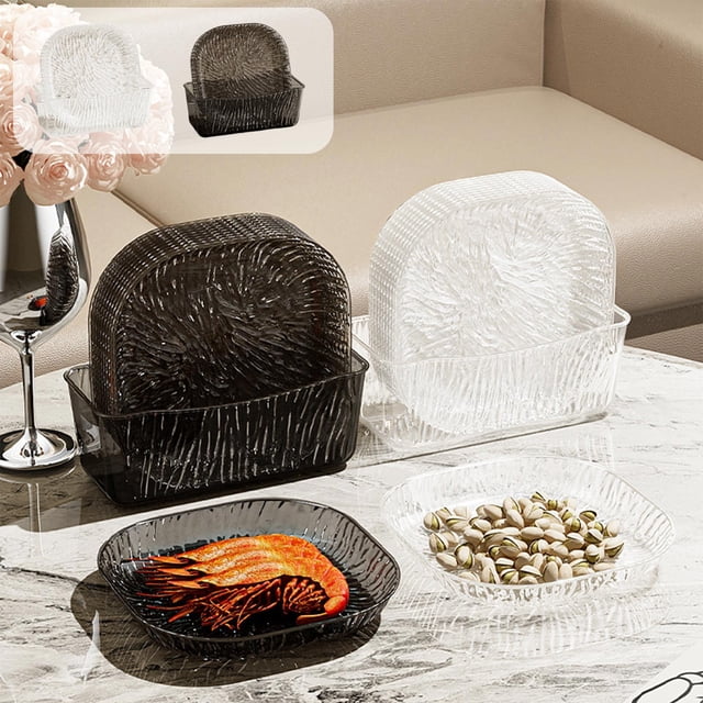 Juego De Platos De Fruta De Plástico 5-Piece Plastic Food Grade Dessert Fruit Salad Candy Tray Set with Base Microwave and Dishwasher Safe Black Serving Plates 5.51x0.79x5.51" JASKFLY