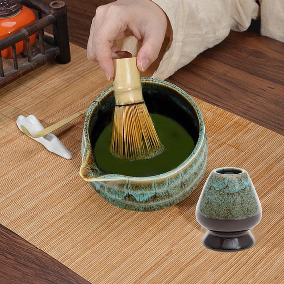 Tcwhniev Ceramic Matcha Bowl and Whisk Set Sturdy Elegant Easy to Clean Matcha Mixing Bowl Kit Heat Resistant Japanese Tea Kit for Present