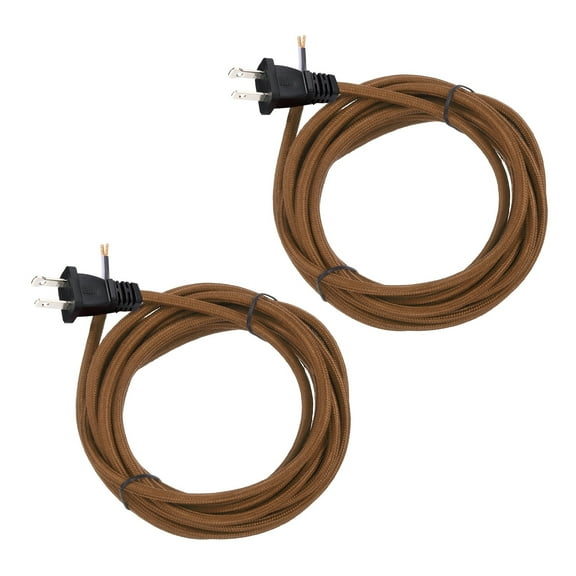 Uxcell 12Ft 18/2 Cloth Covered Lamp Cord with Plug, 2 Pcs Vintage Electrical Lamp Cord with Stripped Ends for Extension Wiring DIY Repairing, Brown