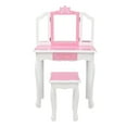 thumbnail image 3 of iRerts Kids Makeup Vanity Set, Wooden Kids Vanity Set with Tri-Folding Mirror and Stool, Girls Vanity Makeup Dressing Table with Drawer, Kids Bedroom Furniture Kids Vanity Table and Chair Set, Pink, 3 of 12