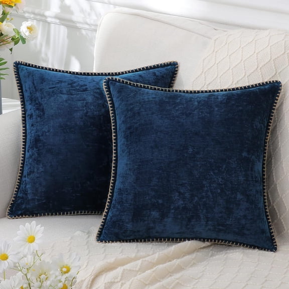 Soft Throw Pillow Covers 18x18 Set of 2, Farmhouse Velvet Pillow Covers, Decorative Square Pillow Covers with Stitched Edge
