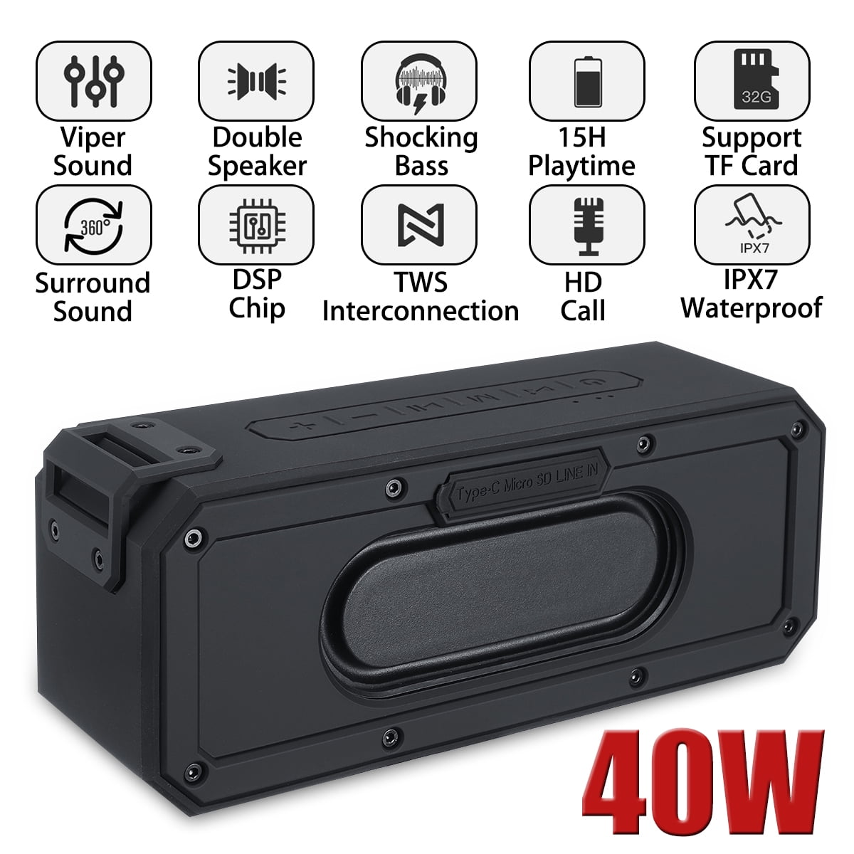 TWS Waterproof Portable Bluetooth Stereo Speaker Outdoor Wireless Shower Loud 