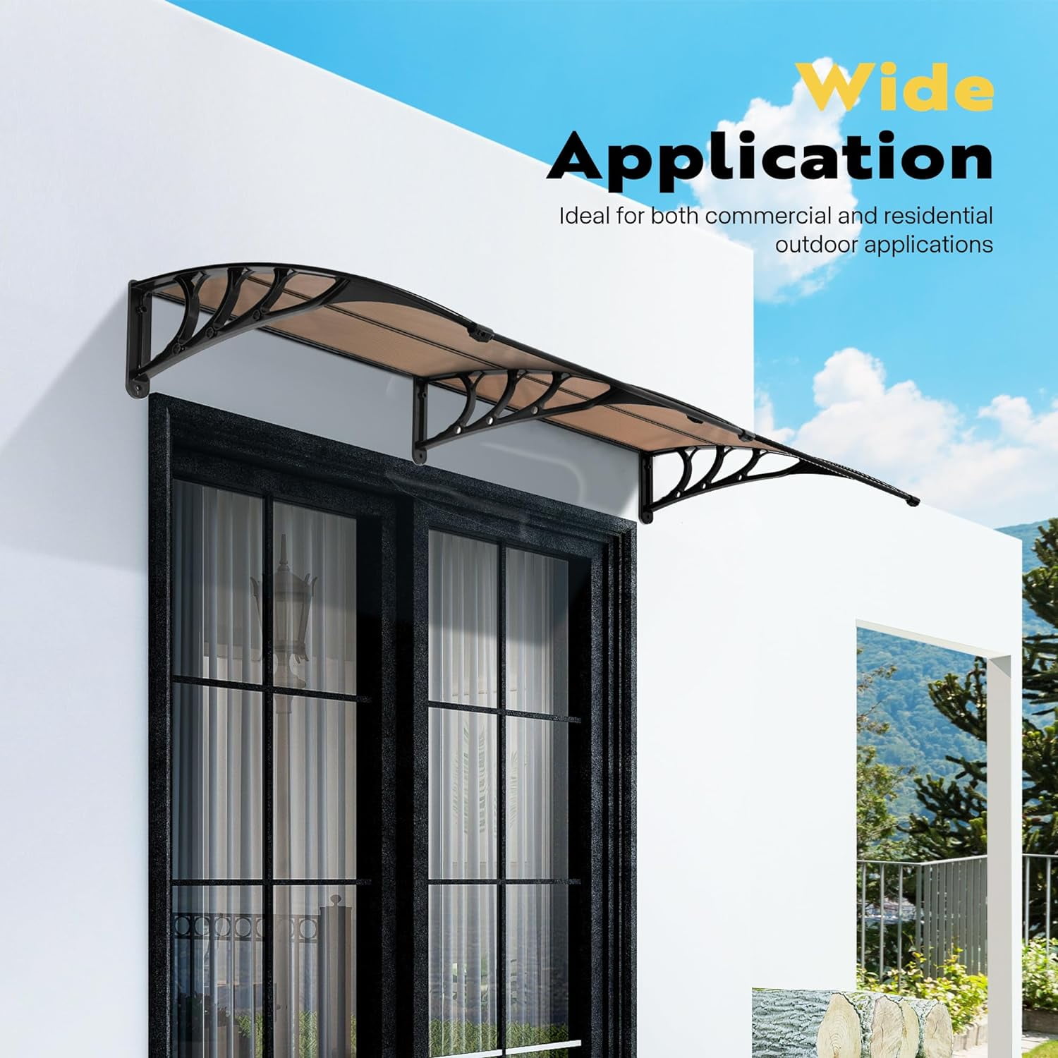SPECSTAR Polycarbonate Window Door Awning Spliced Canopy Brown with Black Bracket 40 inch x 80 inch