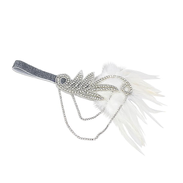 Diadema de Plumas Boda Sunnimix estilo flapper vintage blanco 23 x 15 cm