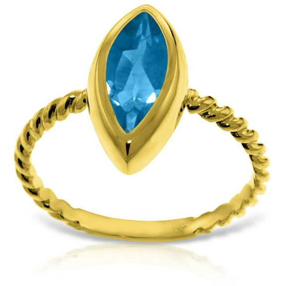 Galaxy Gold 14K Yellow Gold Natural Marquise Blue Topaz Cable Band Ring - December Birthstone - Communication & Serenity - Sizes 5.5 to 11 - Fine Jewelry for Women