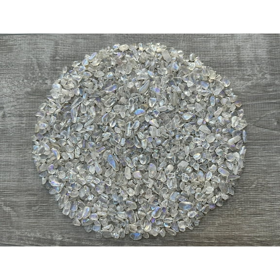 WHOLESALE Natural Semi Tumbled Angel Aura Quartz Gemstone Chips, Crushed Mini Crystals, Undrilled (Angel Aura Quartz, 0.25 Pound)