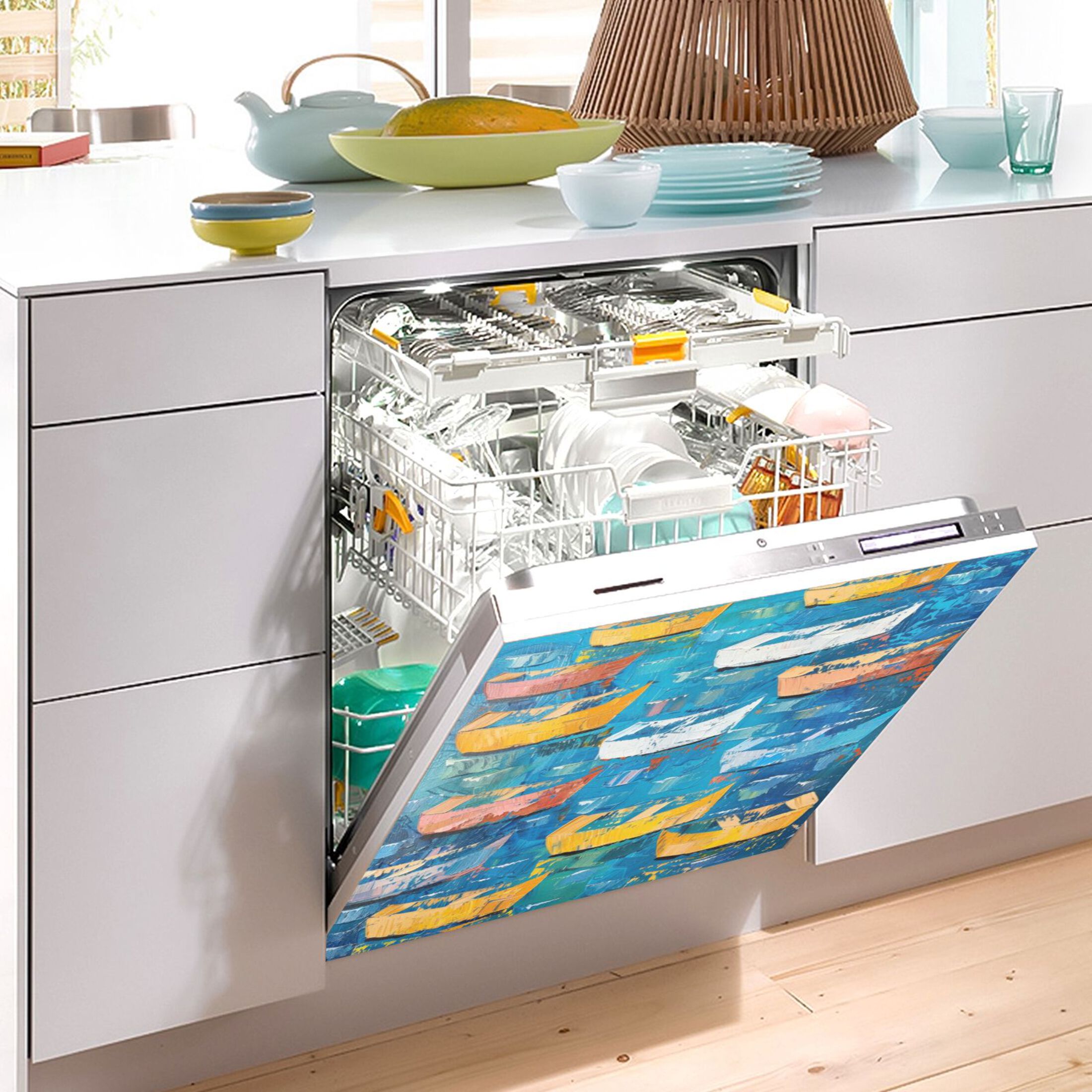 Dishwasher Magnetic Sticker 23x26 Inch Refrigerator Magnetic Sticker Washing Machine Magnetic Sticker Kitchen Panel Magnetic Sticker Home Decor Colorful Cartoon Boat1