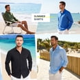 thumbnail image 4 of Linen Shirts for Men Casual Button Down Long Sleeve Shirt Solid Beach Breathable Cotton Linen Shirts, 4 of 9