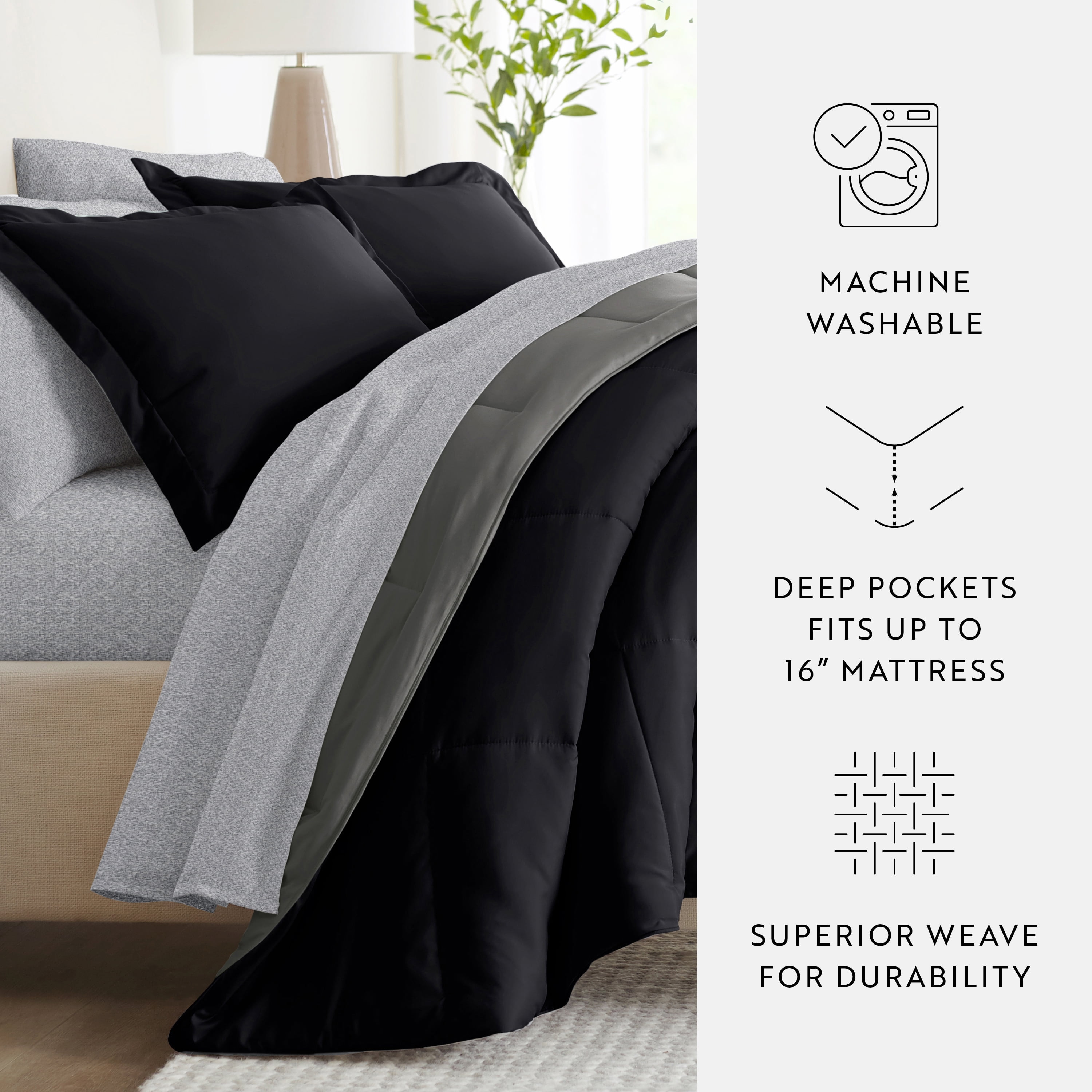 Noble Linens 7 Piece Bedding Bundle, Reversible Comforter and Patterned Sheet Set, King