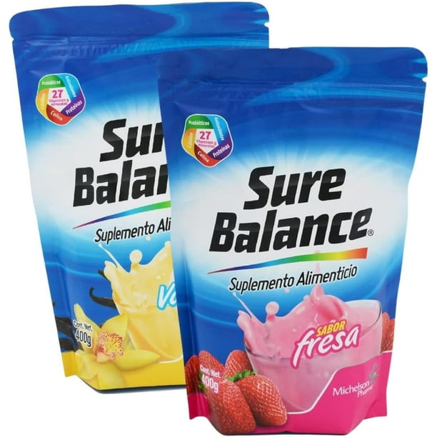 2 PACK - Sure Balance Fresa/Vainilla - Contiene 27 vitaminas y minerales, con probioticos, antioxidantes, lipidos, proteinas, colina