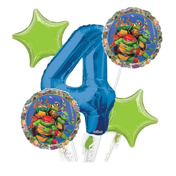 Teenage Mutant Ninja Turtles Balloon Bouquet 4th Birthday 5 pcs - Party Supplies
