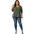 thumbnail image 3 of DARING DIVA Women's Plus Crew Neck Pleat Front Long Sleeve Top 1X Army Green, 3 of 6