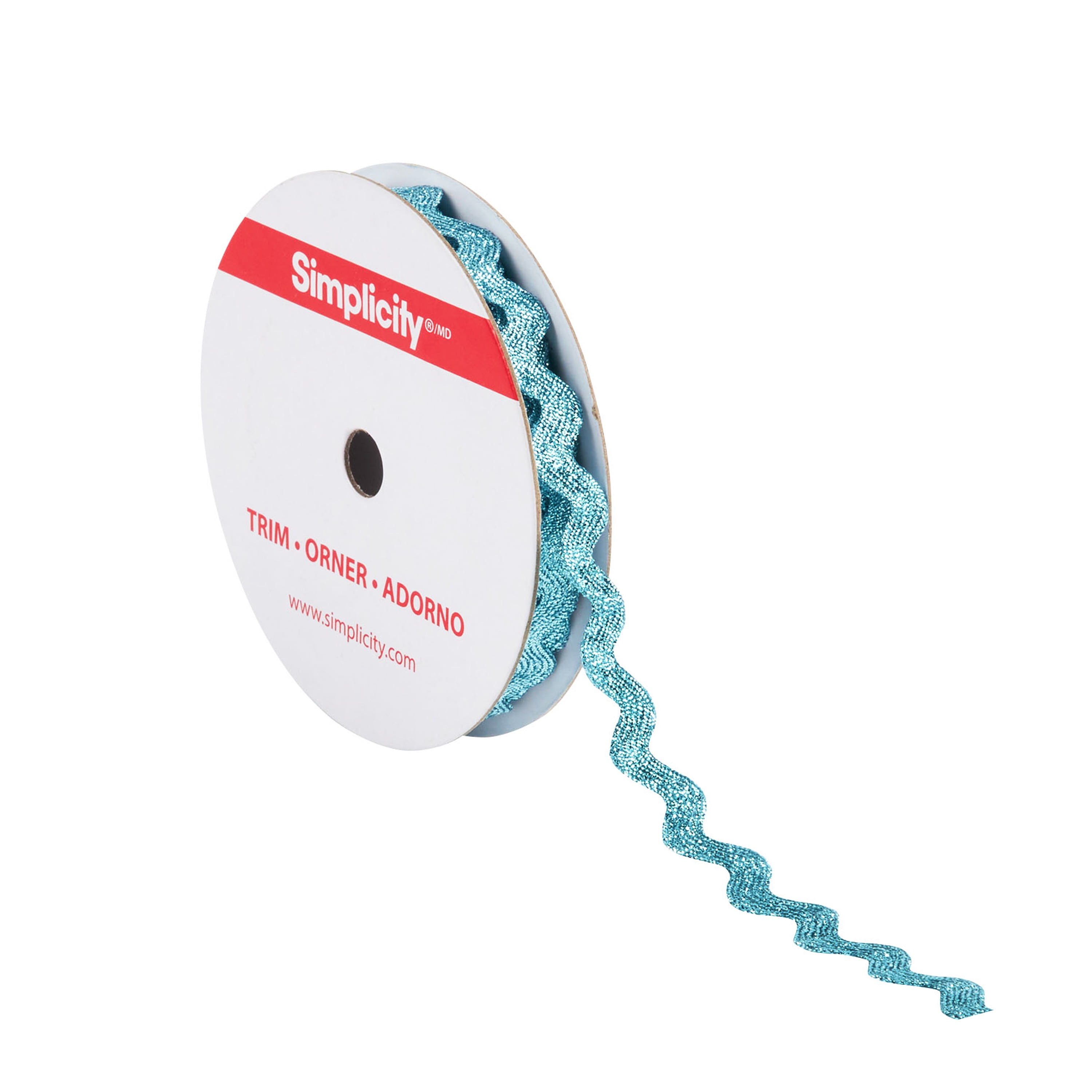 Simplicity Trim, Turquoise 1/2 inch Metallic Ric Rac Trim Great for Apparel, Home Decorating, and Crafts, 4 Yards, 1 Each