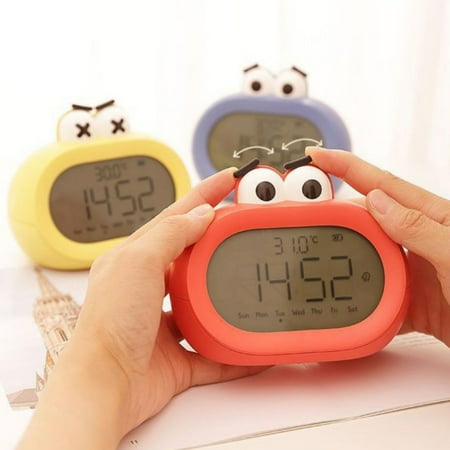 Digital Alarm Clock Multifunctional Snooze Function Large Screen Cartoon Big Mouth Desktop LED Clock Night Lamp for Home,without Battery Yellow