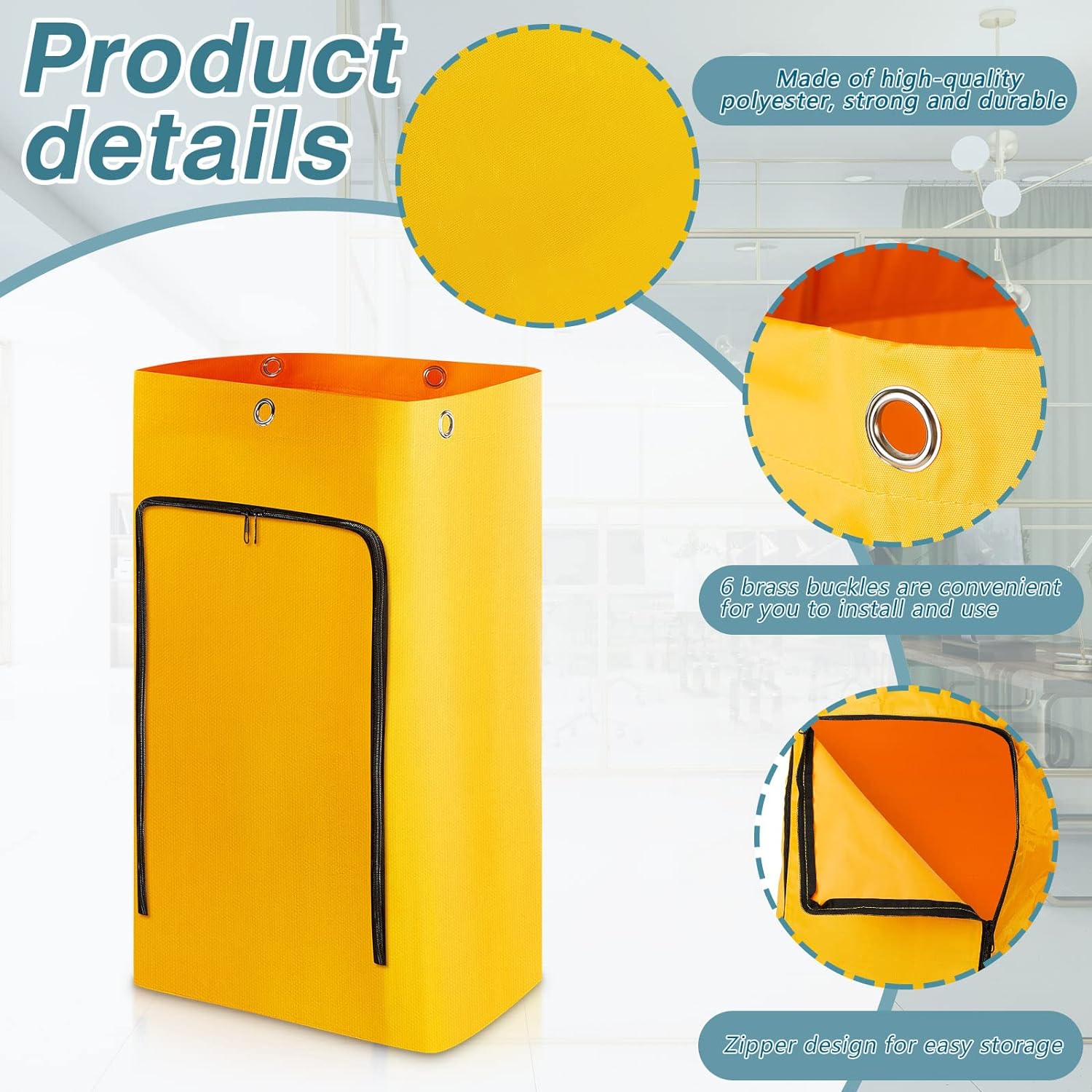 24 Gallon Cleaning Cart Bag - Zippered Janitorial Replacement Bag (33"x16.8"x10.5", Yellow)